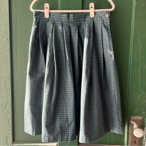 Vintage Orvis 100% Cotton Plaid Skirt - Size 16 - Made In USA - Blue/Green Plaid